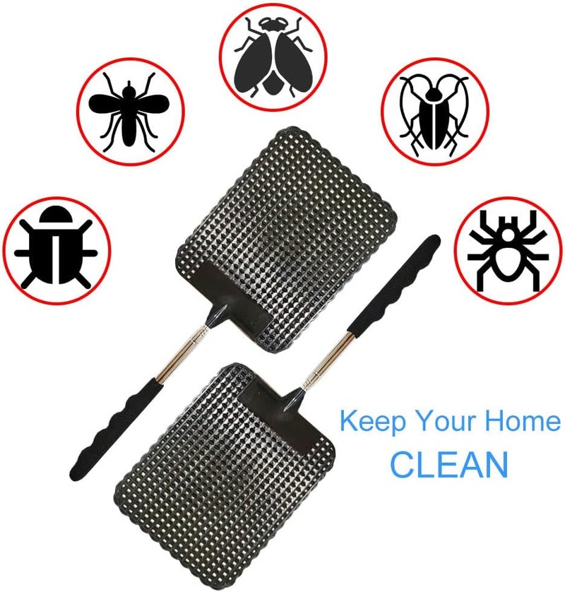 fecobyte 2PCS Telescopic Fly Swatter, Manual Heavy Duty Plastic Flyswatter, Upgraded Sturdy Fly Swatter with Extendable Stainless Steel Pole - Image 4